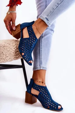 Botki Wiosenne|Botki Maciejka>Maciejka Ażurowe Botki Na Słupku 04593-17 Granatowe