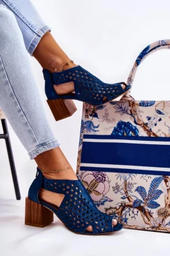 Botki Wiosenne|Botki Maciejka>Maciejka Ażurowe Botki Na Słupku 04593-17 Granatowe