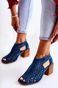 Botki Wiosenne|Botki Maciejka></noscript>Maciejka Ażurowe Botki Na Słupku 04593-17 Granatowe