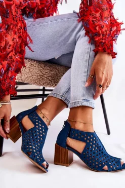 Botki Wiosenne|Botki Maciejka></noscript>Maciejka Ażurowe Botki Na Słupku 04593-17 Granatowe