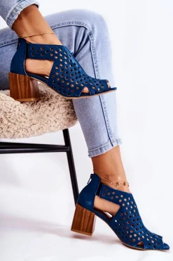 Botki Wiosenne|Botki Maciejka></noscript>Maciejka Ażurowe Botki Na Słupku 04593-17 Granatowe