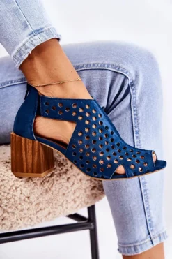 Botki Wiosenne|Botki Maciejka></noscript>Maciejka Ażurowe Botki Na Słupku 04593-17 Granatowe