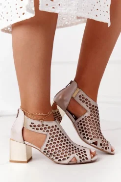 New Maciejka Ażurowe Botki Na Słupku 04593-25 Złote Przecierane