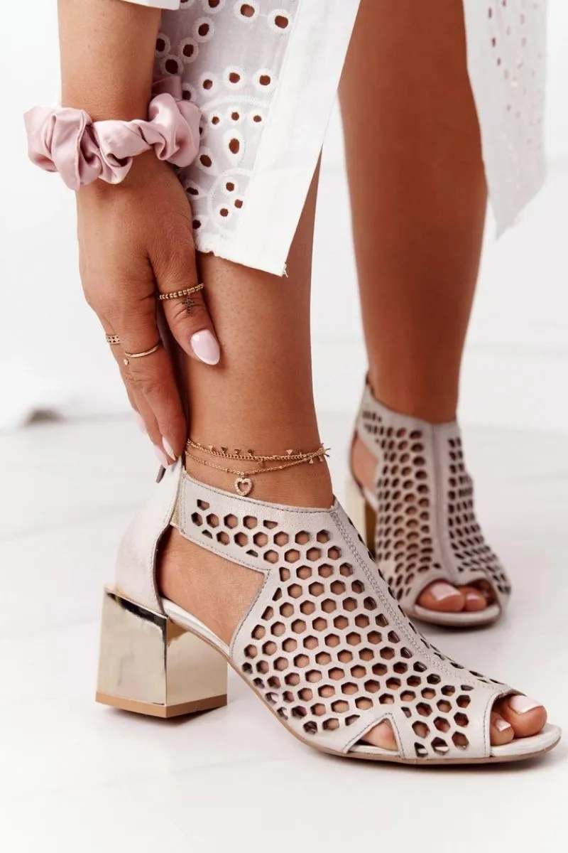 New Maciejka Ażurowe Botki Na Słupku 04593-25 Złote Przecierane