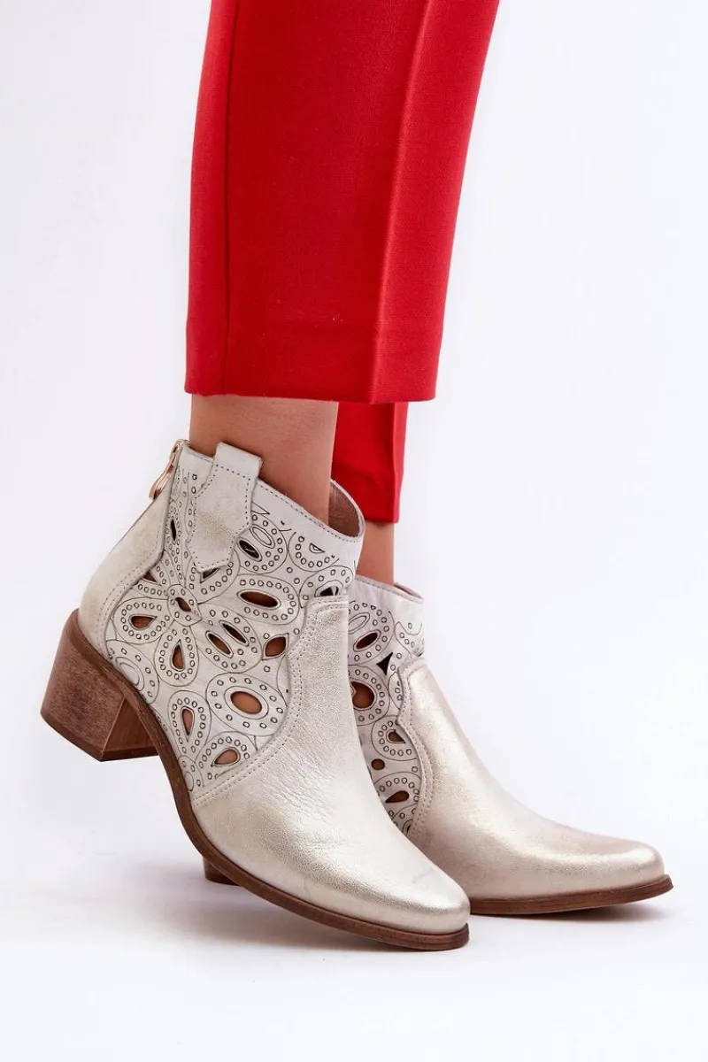 Best Boto Ażurowe Botki Skórzane Lewski Shoes 3170/2 Złoty Przecierany