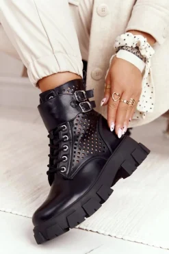 Best Ażurowe Botki Workery Na Platformie Czarne Blown Away Damskie Botki Wiosenne|Czarne Botki