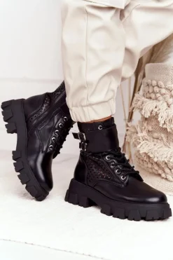 Best Ażurowe Botki Workery Na Platformie Czarne Blown Away Damskie Botki Wiosenne|Czarne Botki