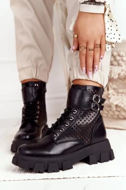 Best Ażurowe Botki Workery Na Platformie Czarne Blown Away Damskie Botki Wiosenne|Czarne Botki