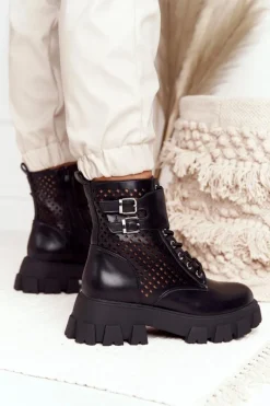 Best Ażurowe Botki Workery Na Platformie Czarne Blown Away Damskie Botki Wiosenne|Czarne Botki