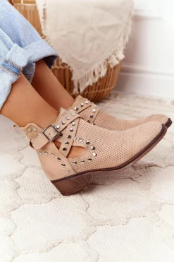Botki Wiosenne|Brązowe I Beżowe Botki>Boto Ażurowe Botki Z Dżetami Beżowe Dakota