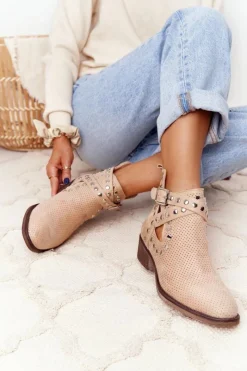Botki Wiosenne|Brązowe I Beżowe Botki>Boto Ażurowe Botki Z Dżetami Beżowe Dakota