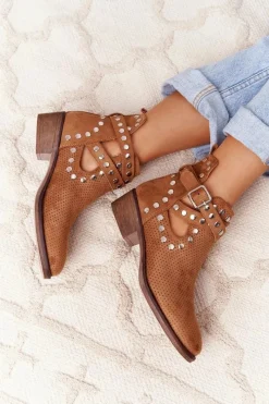 Best Ażurowe Botki Z Dżetami Camel Dakota Damskie Botki Wiosenne|Brązowe I Beżowe Botki