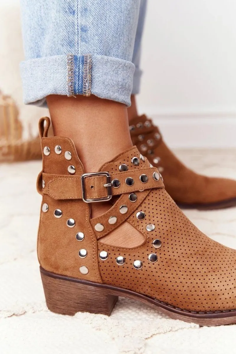 Best Ażurowe Botki Z Dżetami Camel Dakota Damskie Botki Wiosenne|Brązowe I Beżowe Botki