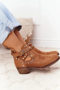 Best Ażurowe Botki Z Dżetami Camel Dakota Damskie Botki Wiosenne|Brązowe I Beżowe Botki