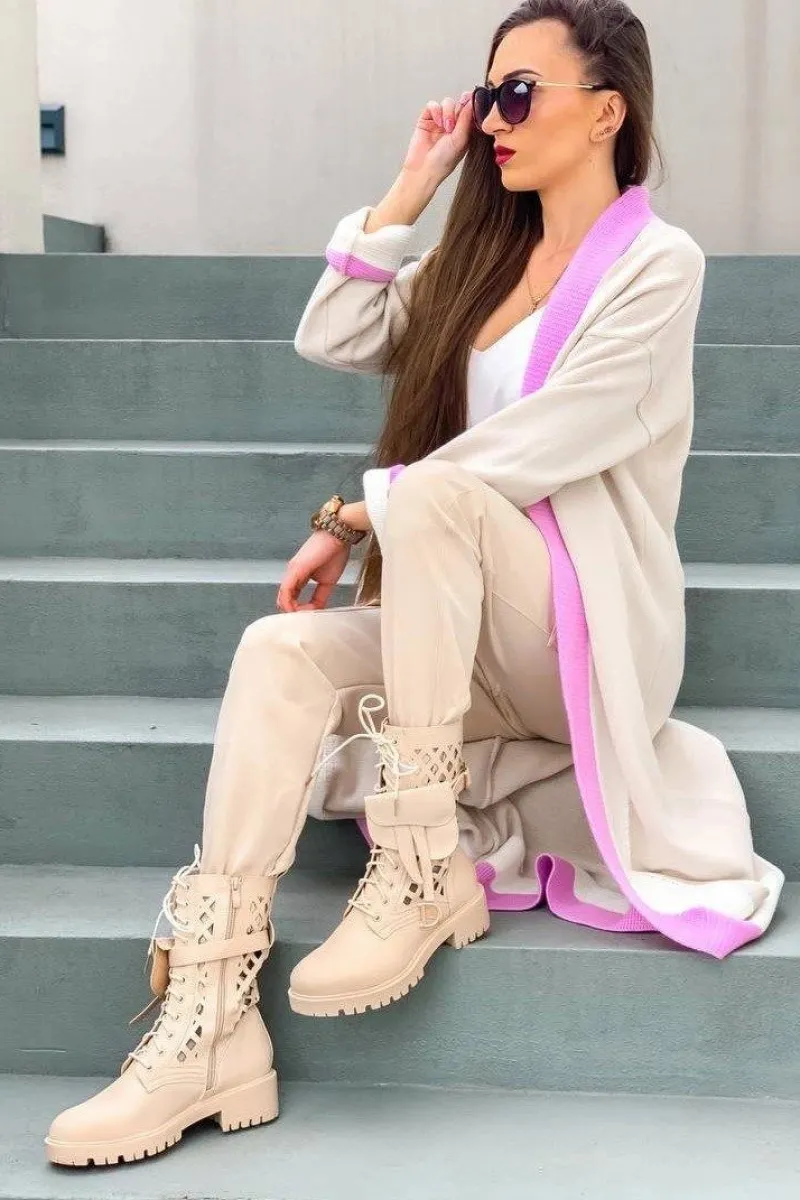 Outlet Boto Ażurowe Botki Z Nerką Beżowe Rock Star