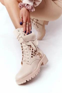 Outlet Boto Ażurowe Botki Z Nerką Beżowe Rock Star