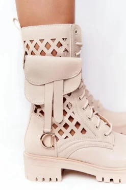 Outlet Boto Ażurowe Botki Z Nerką Beżowe Rock Star