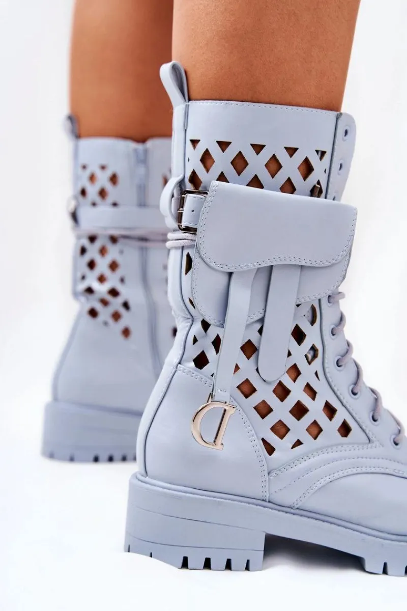 Botki Wiosenne|Botki Sznurowane>Boto Ażurowe Botki Z Nerką Niebieskie Rock Star
