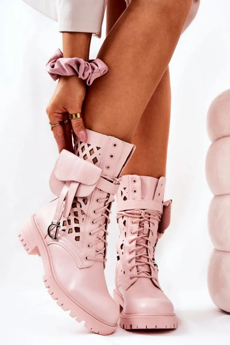 Botki Wiosenne|Botki Sznurowane>Boto Ażurowe Botki Z Nerką Różowe Rock Star