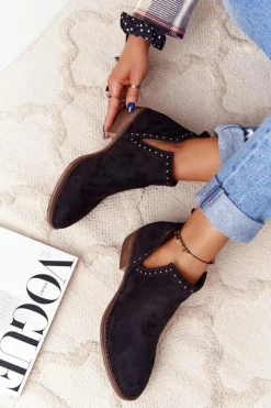 Best Ażurowe Botki Z Wycięciami Czarne Clever Damskie Botki Wiosenne|Czarne Botki