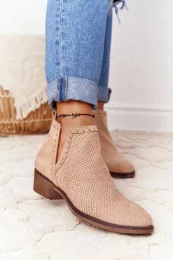 Botki Wiosenne|Brązowe I Beżowe Botki>Boto Ażurowe Botki Z Wycięciami Beżowe Clever