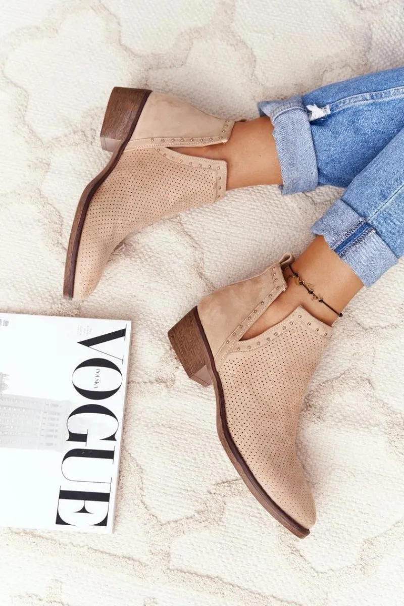 Botki Wiosenne|Brązowe I Beżowe Botki>Boto Ażurowe Botki Z Wycięciami Beżowe Clever