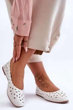 Ażurowe Błyszczące Baleriny Damskie Białe Visionary Damskie Baleriny Klasyczne