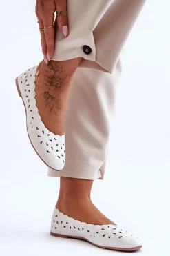 Ażurowe Błyszczące Baleriny Damskie Białe Visionary Damskie Baleriny Klasyczne