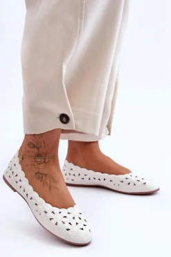 Ażurowe Błyszczące Baleriny Damskie Białe Visionary Damskie Baleriny Klasyczne