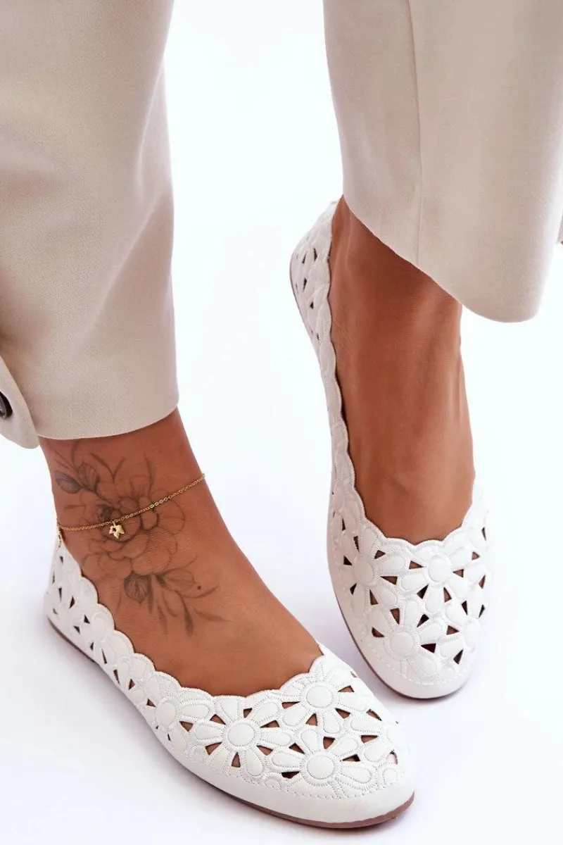Ażurowe Błyszczące Baleriny Damskie Białe Visionary Damskie Baleriny Klasyczne