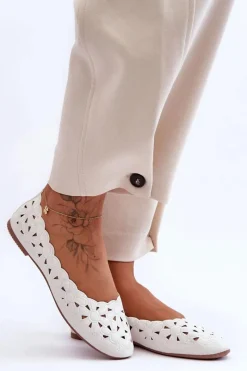 Ażurowe Błyszczące Baleriny Damskie Białe Visionary Damskie Baleriny Klasyczne