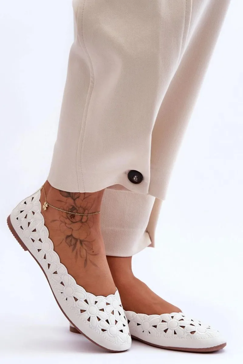 Ażurowe Błyszczące Baleriny Damskie Białe Visionary Damskie Baleriny Klasyczne