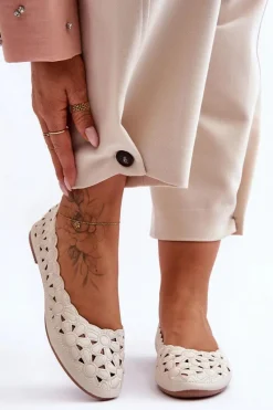 Baleriny Klasyczne>Evento Ażurowe Błyszczące Baleriny Damskie Beżowe Visionary Beżowy