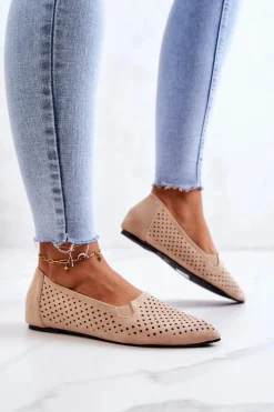 Sale Boto Ażurowe Damskie Baleriny Wsuwane Beżowe Rosario