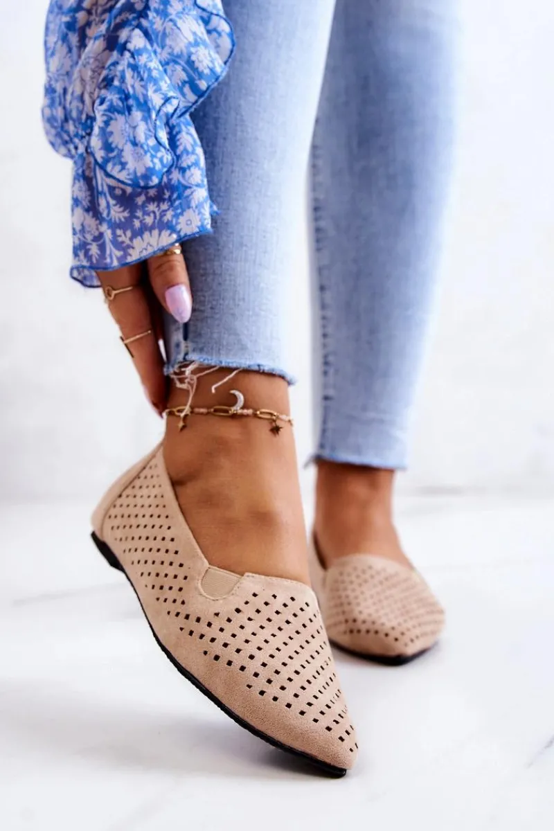 Sale Boto Ażurowe Damskie Baleriny Wsuwane Beżowe Rosario