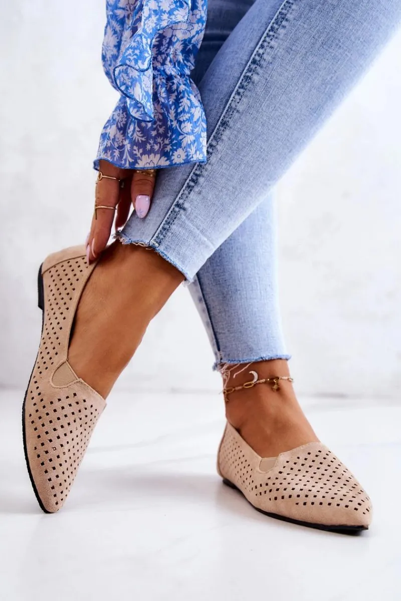 Sale Boto Ażurowe Damskie Baleriny Wsuwane Beżowe Rosario