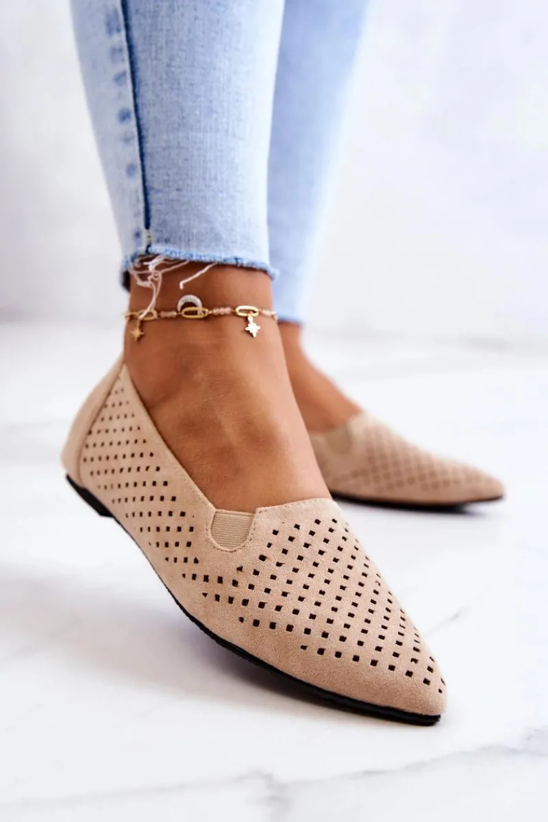 Sale Boto Ażurowe Damskie Baleriny Wsuwane Beżowe Rosario