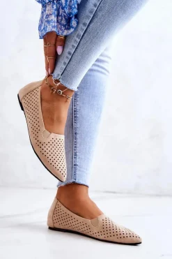 Sale Boto Ażurowe Damskie Baleriny Wsuwane Beżowe Rosario
