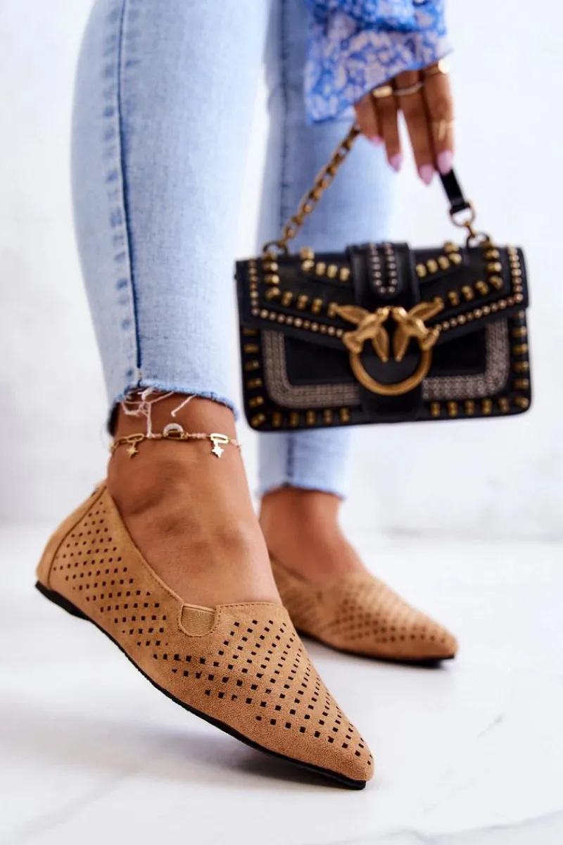 Baleriny Klasyczne>Boto Ażurowe Damskie Baleriny Wsuwane Camel Rosario