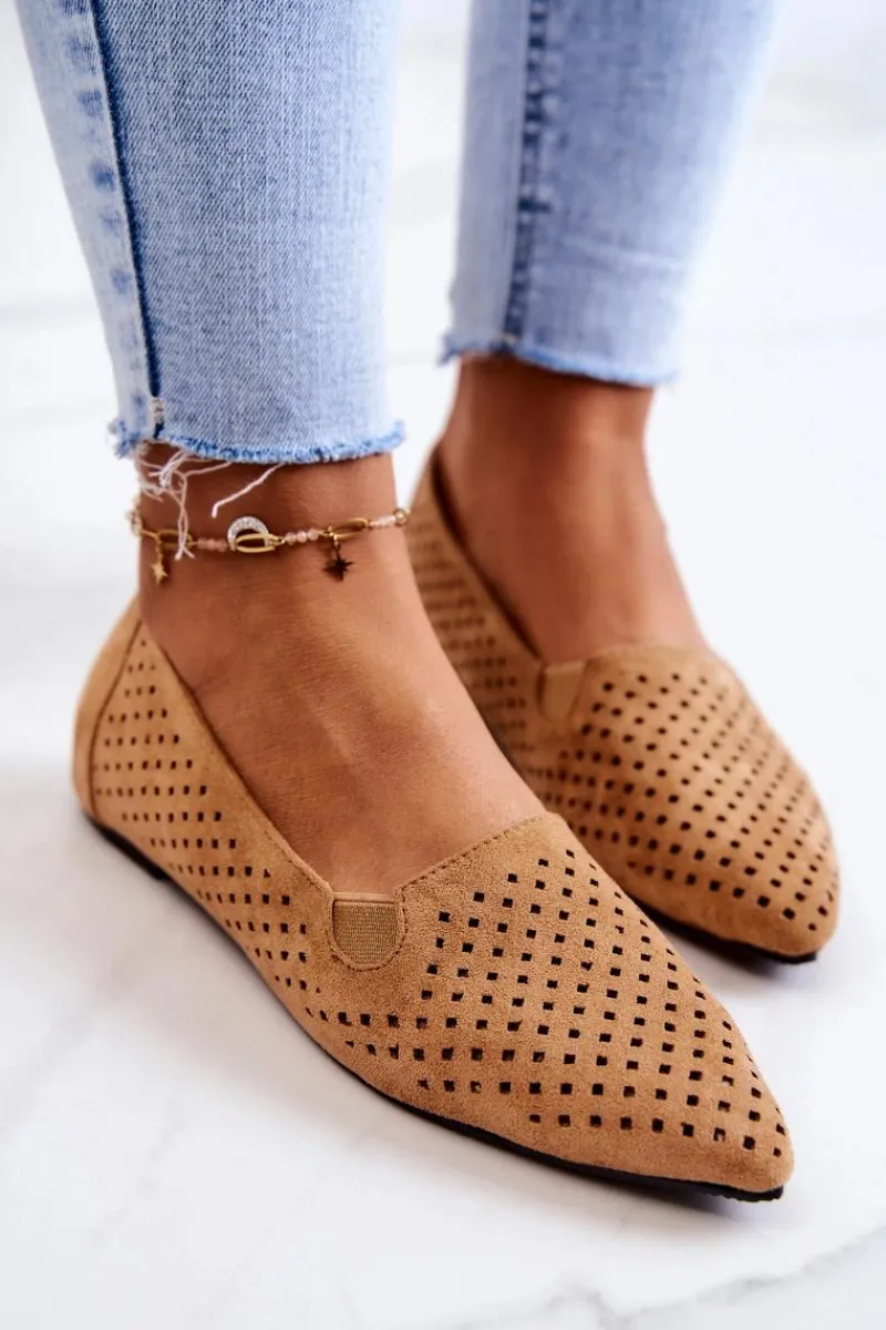 Baleriny Klasyczne>Boto Ażurowe Damskie Baleriny Wsuwane Camel Rosario