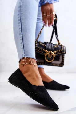 Baleriny Klasyczne>Boto Ażurowe Damskie Baleriny Wsuwane Czarne Rosario