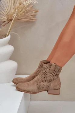 Brązowe I Beżowe Botki|Botki Płaskie>Boto Ażurowe Damskie Botki Na Niskim Obcasie Beżowe Neliawen Beżowy