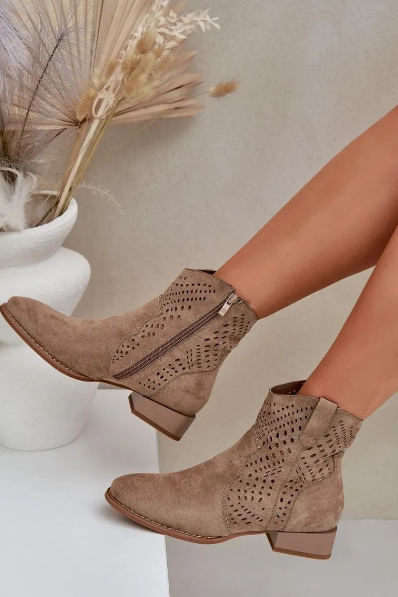 Brązowe I Beżowe Botki|Botki Płaskie>Boto Ażurowe Damskie Botki Na Niskim Obcasie Beżowe Neliawen Beżowy