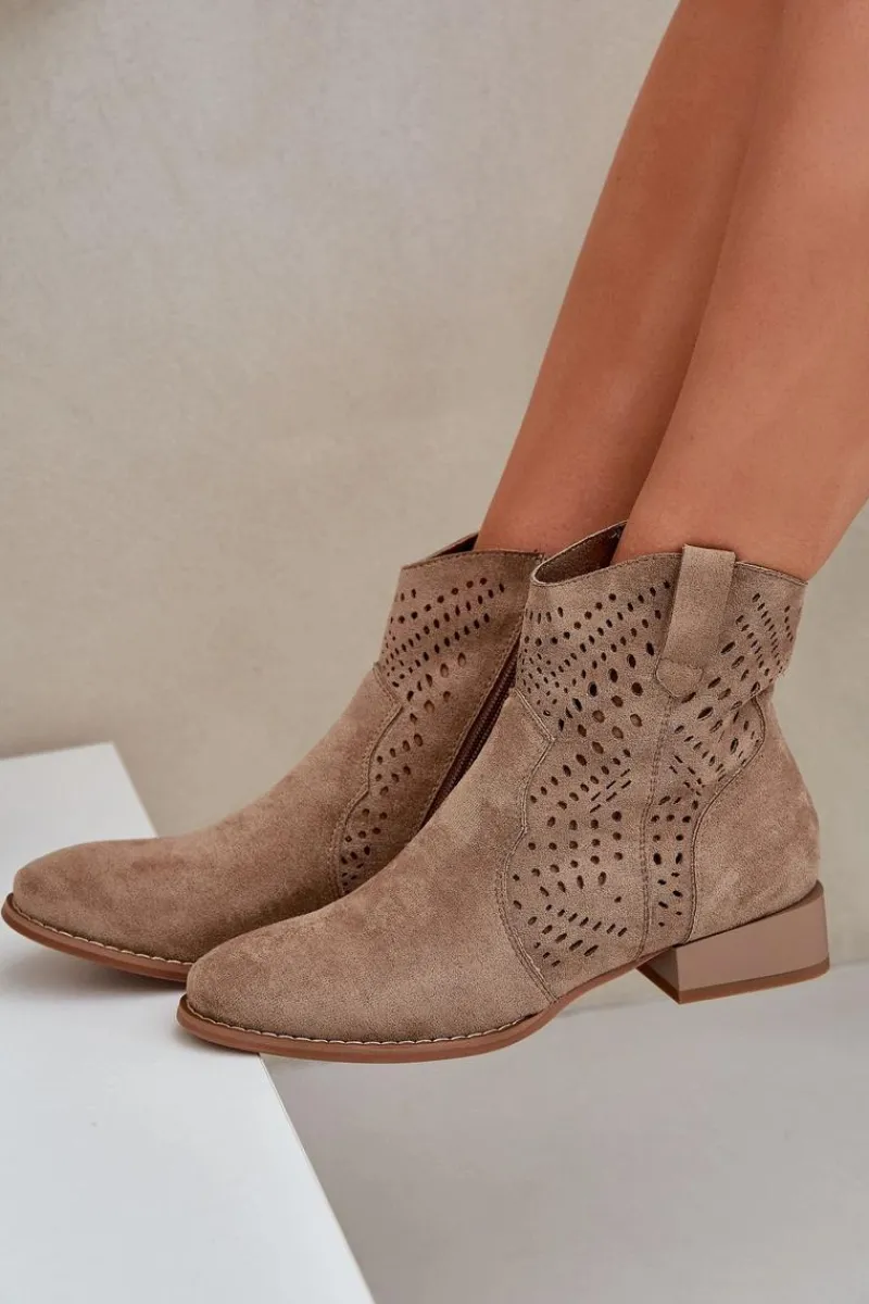 Brązowe I Beżowe Botki|Botki Płaskie>Boto Ażurowe Damskie Botki Na Niskim Obcasie Beżowe Neliawen Beżowy