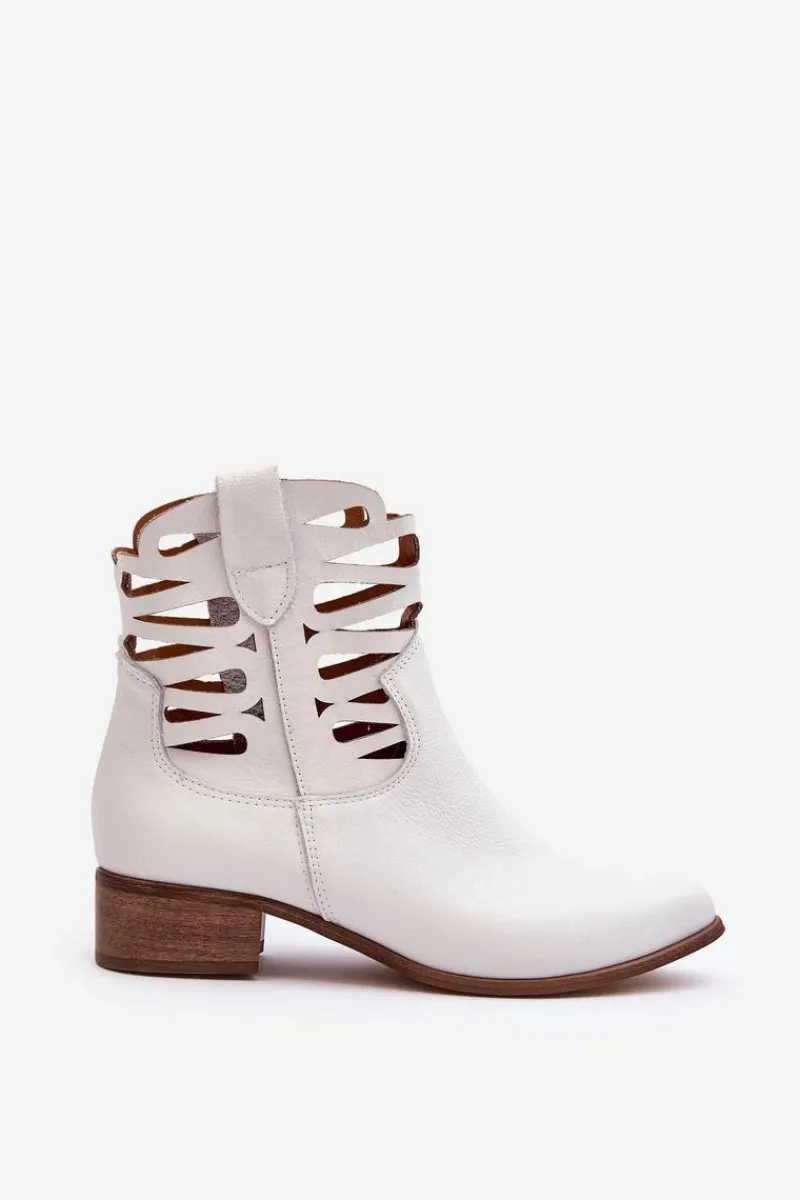 Discount Ażurowe Damskie Skórzane Botki Białe Lewski 3329 Damskie Botki Skórzane|Brązowe I Beżowe Botki