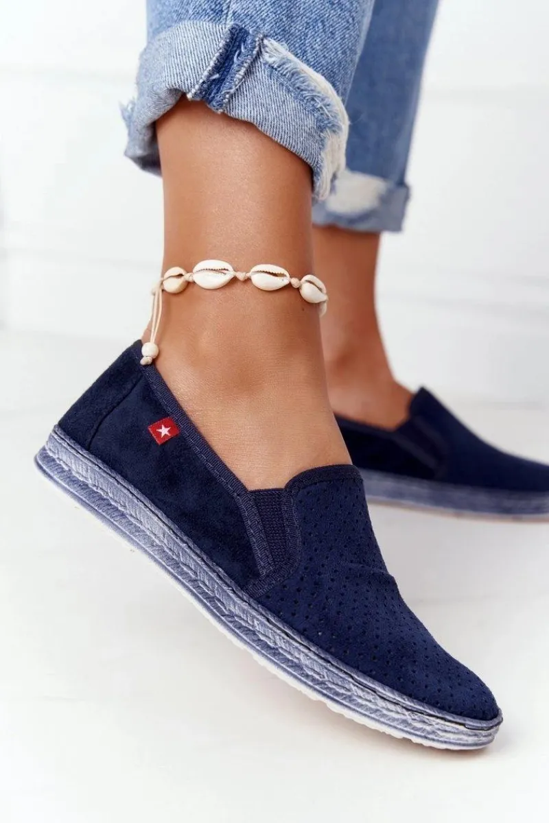 Trampki Damskie Slip-On>Big Star Shoes Ażurowe Espadryle Big Star HH276004 Granatowe