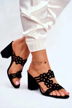 Discount Buty Sergio Leone Ażurowe Klapki Na Słupku Sergio Leone SK031 Czarne