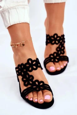 Discount Buty Sergio Leone Ażurowe Klapki Na Słupku Sergio Leone SK031 Czarne