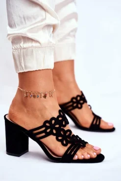 Discount Buty Sergio Leone Ażurowe Klapki Na Słupku Sergio Leone SK031 Czarne