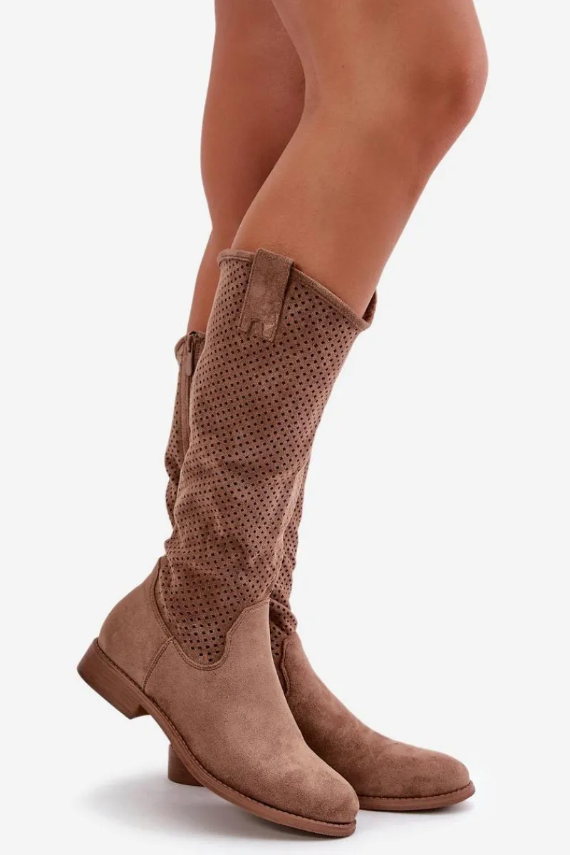 Kozaki Wiosenne|Kozaki Ażurowe>Damskie buty S.Barski Ażurowe Kozaki Damskie Brązowe S.Barski HY42-139